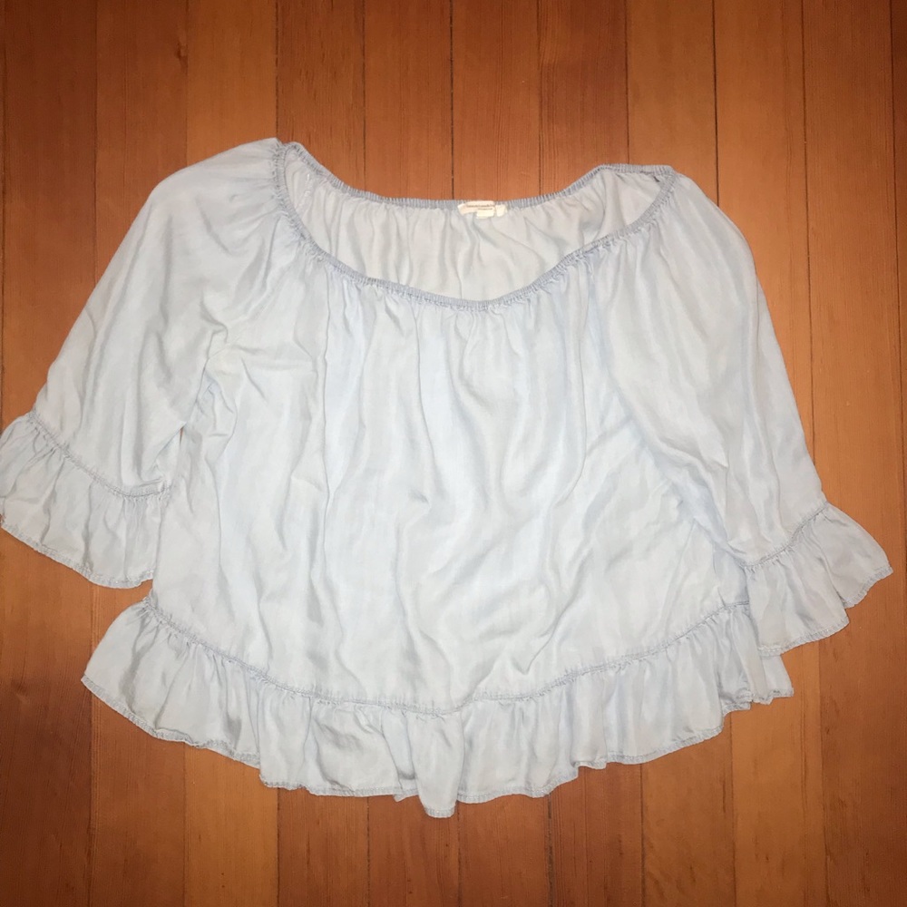 Off The Shoulder Denim-Colored Blouse
